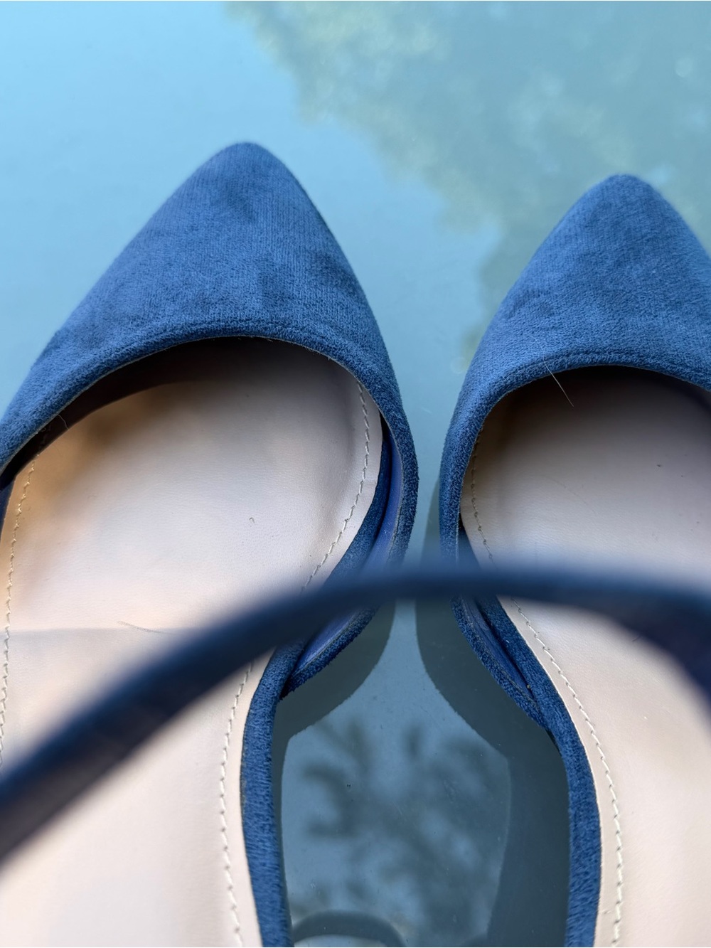 Pointed Ankle-Strap Heels in Navy Suede-Look-closed toe- excellent condition - Picture 8 of 9